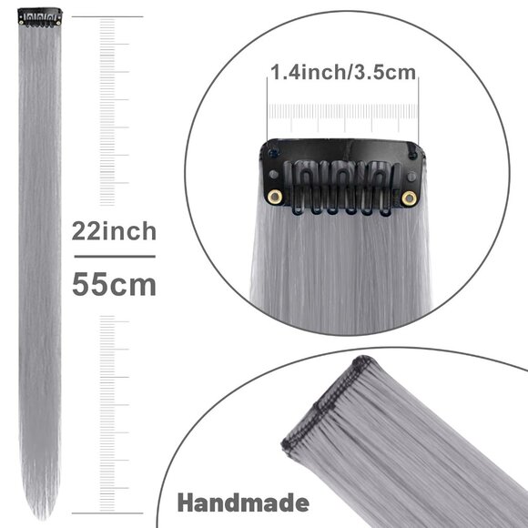 22" Colored Hair Extensions 10 PCS-Gray - Picture 4 of 6